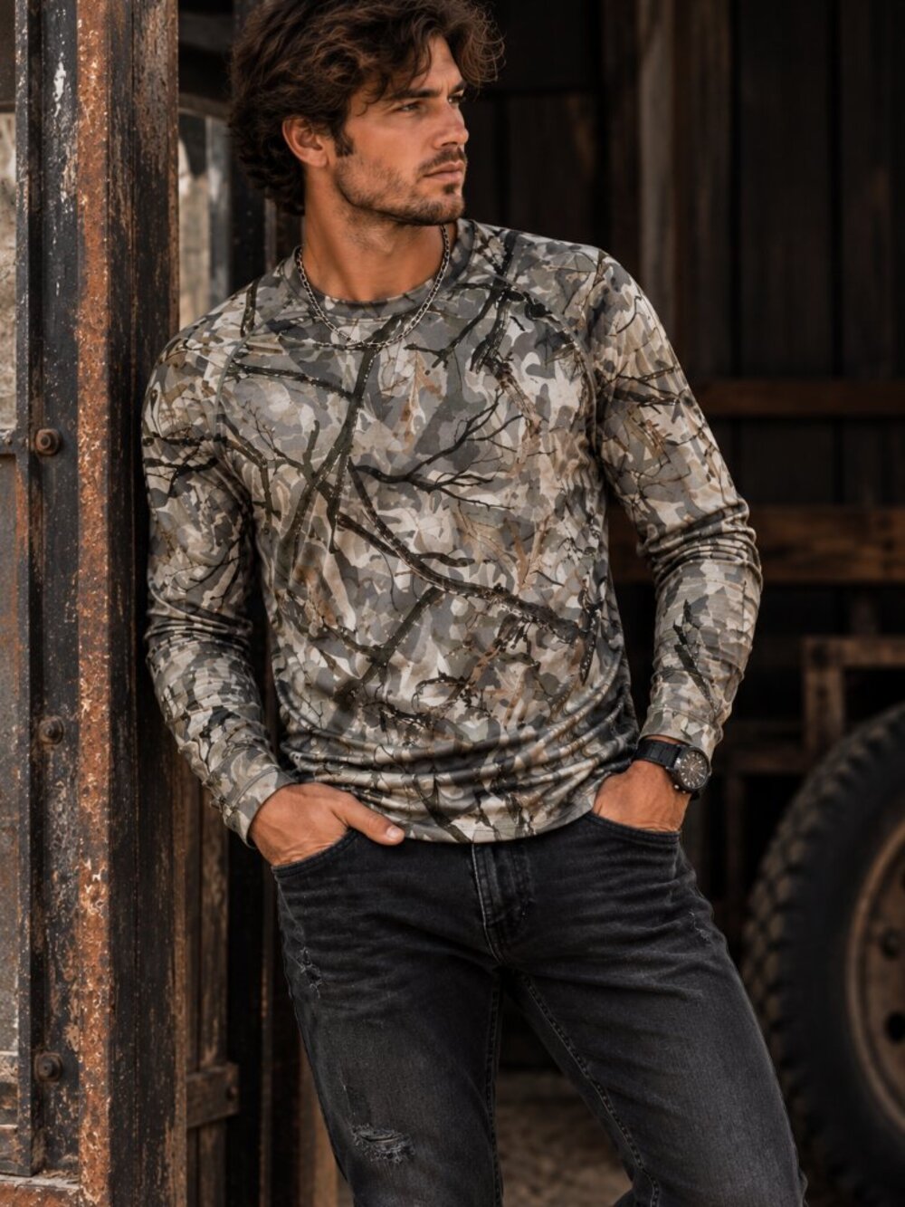 No Boundaries Men’s Camo Performance Shirt Large Long Sleeve Woodland Hunting
